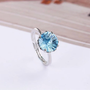Fine jewelry produttore commercio all'ingrosso di new moda Rotonda <span class=keywords><strong>Blu</strong></span> <span class=keywords><strong>Anello</strong></span> di Pietra di zircon 925 sterling argento topaz della pietra preziosa <span class=keywords><strong>anello</strong></span> delle donne - Product Image 4