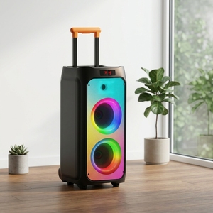 Altavoz Portátil con Ruedas para Karaoke AUX, <span class=keywords><strong>2</strong></span> Micrófonos, Subwoofers, Luz RGB Dinámica, Plástico, para Fiestas en Interiores y Exteriores - Product Image 1