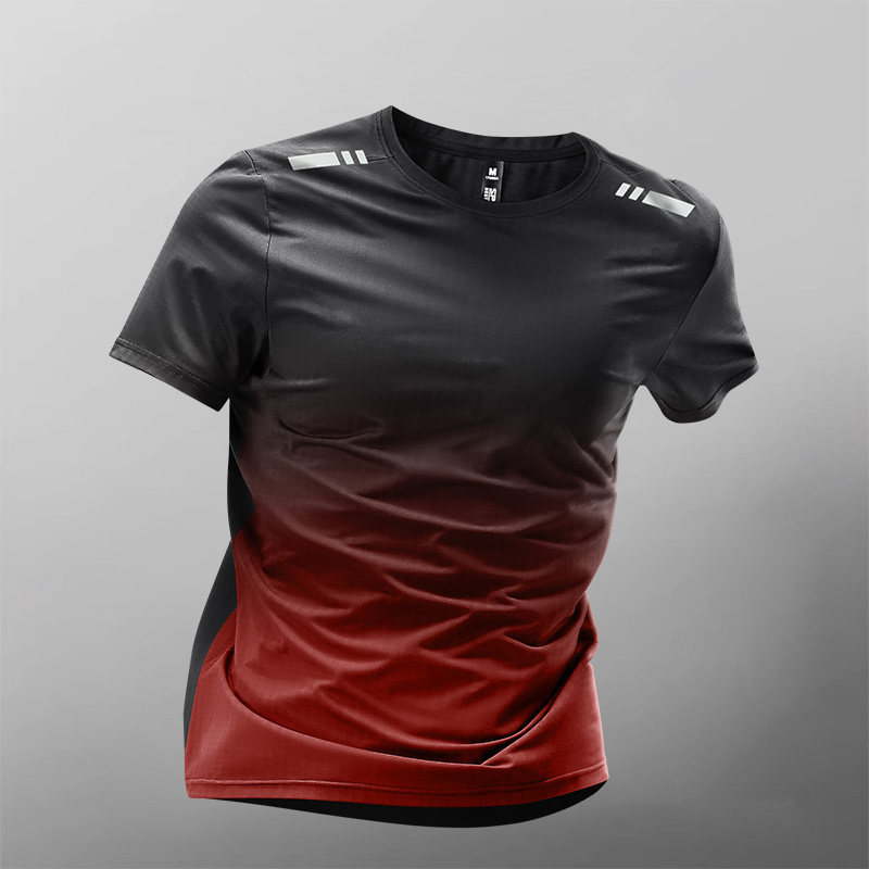 Camisa roja de manga corta con degradado.