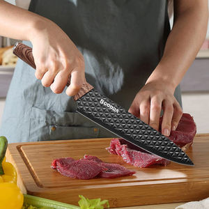 Ensemble de couteaux de cuisine professionnels 6 pièces avec lames noires texturées Poignées en grain de bois et bloc de couteaux <span class=keywords><strong>couteau</strong></span> de cuisine - Product Image 4
