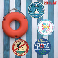 Juego de Letreros Metálicos Redondos para Piscina, Decoración Retro para Pared de Casa, Decoración para Patio y Piscina