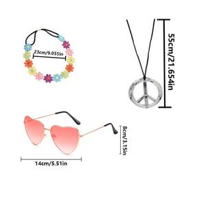 Ensemble de vêtements pour femmes PESENAR Hippie-lunettes rétro des années 1960 et 1970, collier logo paix, bandeau couronne de tournesol - Product Image 3
