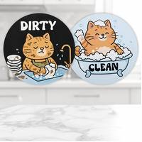 Pancarte magnétique double face motif chat mignon, 9 cm de diamètre, durable et réutilisable pour lave-vaisselle, lave-linge et le bain de chaton