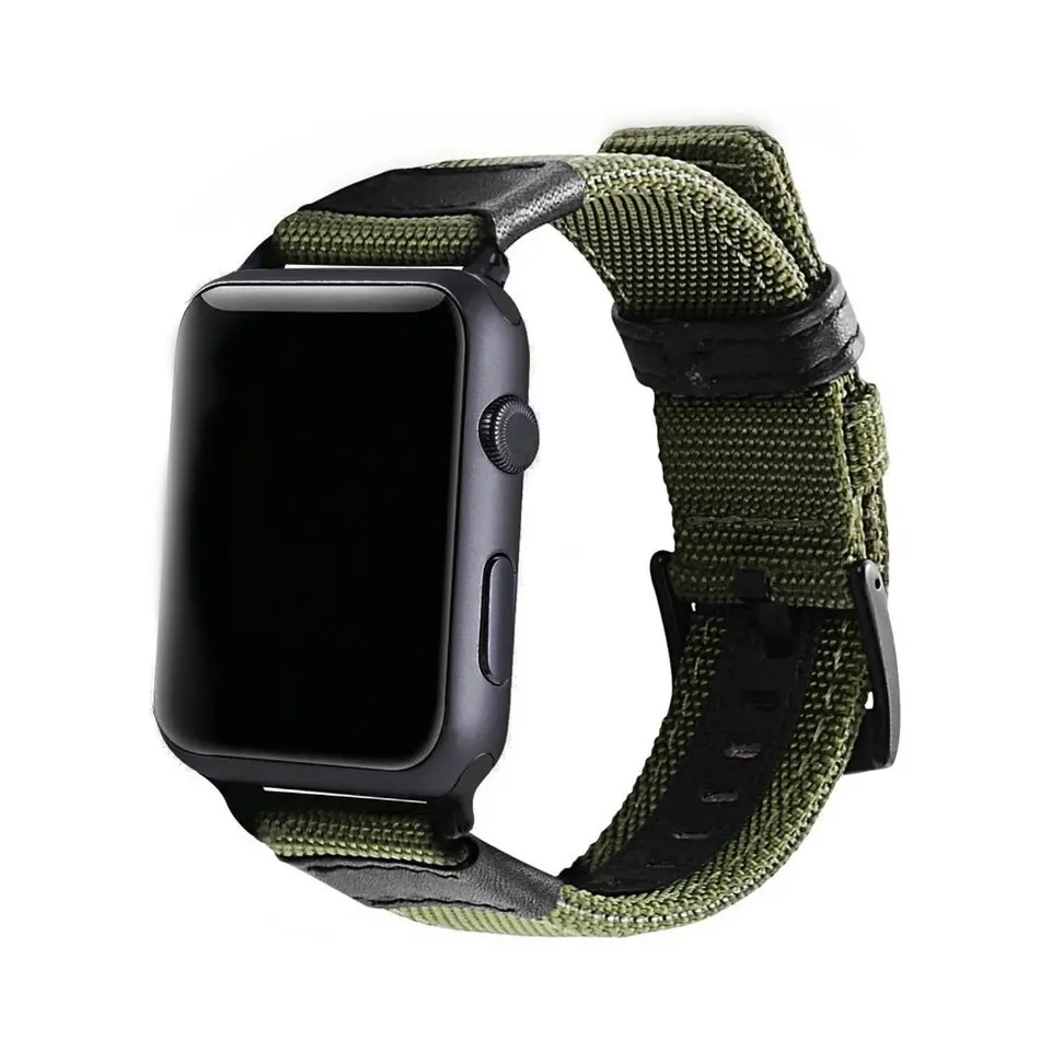 Leather Canvas nylon Jeep Lines Amy Military Green Troops Style Manly Watch Strap for Apple Watch series 1 2 3 4 5 6 SE