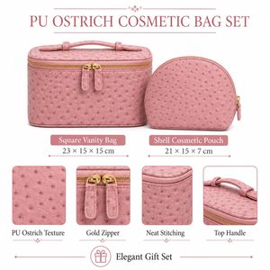 Wholesale PU Ostrich Texture Cosmetic Bag Set with <b>Vanity</b> <b>Case</b> and Shell Pouch Custom Logo Travel Makeup Organizer Gift Set - Product Image 6