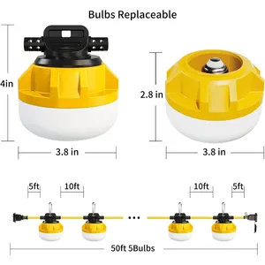 Lampu Kerja Tali LED 55W 1100LM, Lampu 50 Kaki Tahan Air Berkualitas Tinggi, Lampu Tali Konstruksi Sementara