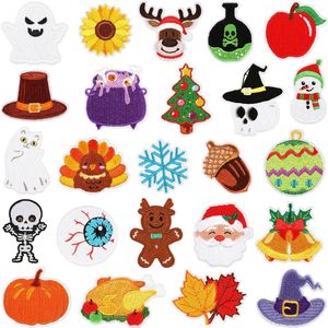 Lễ Tạ Ơn Halloween Thêu Các Bản Vá Lỗi Thiết Lập Ma Mèo Với Ma Thuật Hat Và Skull Sticker Máy Tính Thêu Tem Tấm - Product Image 1