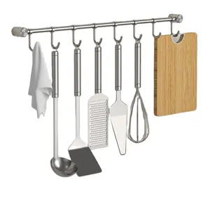 New Design Stainless Steel Kitchen Utensil Rack 10 Hooks Wall Mounted Stainless Steel Kitchen Utensil Hanger