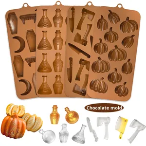 <span class=keywords><strong>Moule</strong></span> en Silicone transfrontalier FCM pour <span class=keywords><strong>Halloween</strong></span> citrouille bouteille de vin coeur chocolat fruits gommeux Vampire dents <span class=keywords><strong>gâteau</strong></span> outils produit - Product Image 1
