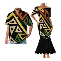 Nouveautés 2025 : Ensemble de vêtements pour couple, design tribal polynésien Elei, personnalisé, 2 pièces, chemises à manches courtes, robe à une épaule et queue de poisson