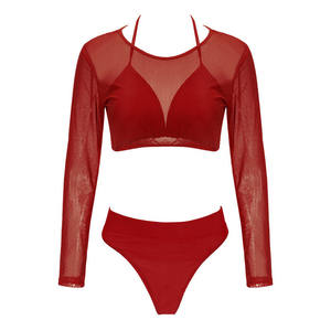 Biquíni sensual feminino cintura alta, 3 peças, pura, conjunto de roupa de banho, sutiã + parte inferior + cobertura, maiô, conjunto de roupa de banho - Product Image 5