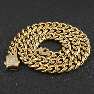 Cadena Cubana de Acero Inoxidable con Micro Pavé de Circonitas, Cierre Iced Out, Chapada en Oro de 18K, Estilo Hip Hop, Directo de Fábrica, Personalizada - Product Image 1