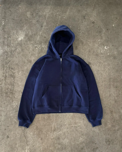 Alta calidad personalizado algodón francés Terry Hoddie Oversized Boxy Fit Cropped Baggy Zip up sudaderas con capucha y pantalones de chándal Jogger Set hombres - Product Image 3
