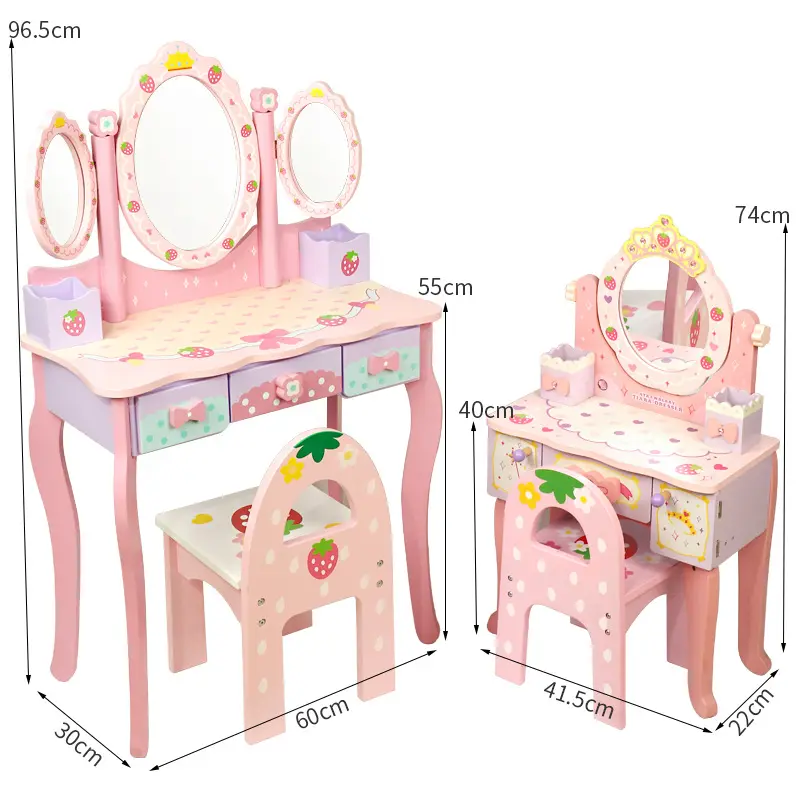 DIY Creative toy multi-function mirror dresser toy Wooden pink dressing table toy