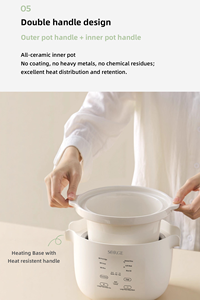 หม้อหุงข้าวไฟฟ้าเซรามิกขนาด 1.2 ลิตร แบบตั้งโปรแกรมได้ พร้อมระบบควบคุมความดันขนาดเล็ก กำลังไฟ 300 วัตต์ ต้มได้ทั้งแบบเร็วและแบบช้า พร้อมเซ็นเซอร์วัดอุณหภูมิ สำหรับข้าว ซุป และอาหารเด็ก - Product Image 6