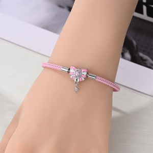 <span class=keywords><strong>Pulsera</strong></span> <span class=keywords><strong>de</strong></span> <span class=keywords><strong>cuero</strong></span> azul con dije <span class=keywords><strong>de</strong></span> trébol <span class=keywords><strong>de</strong></span> la suerte DIY, <span class=keywords><strong>pulsera</strong></span> <span class=keywords><strong>de</strong></span> plata S925, ¡superventas! - Product Image 2