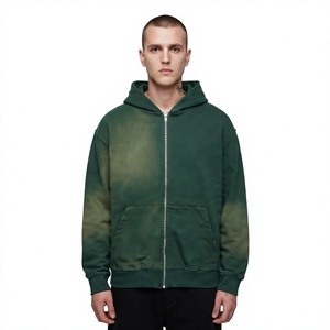 Men Dip Dye Zip up Hoodie Regular Fit Solid Color Cotton French Terry Casual Autumn <b>Front</b> Logo ODM Sweatshirt - Product Image 1