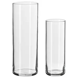 Vaso de vidro cilíndrico transparente elegante barato por atacado para decoração - Product Image 1