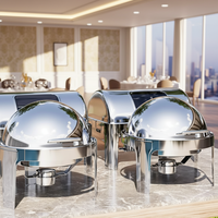Chauffe-Plats Commercial Professionnel 6QT en Acier Inoxydable 201 avec Couvercle Rabattable, Alimenté à l'Alcool, pour Hôtels et Traiteurs