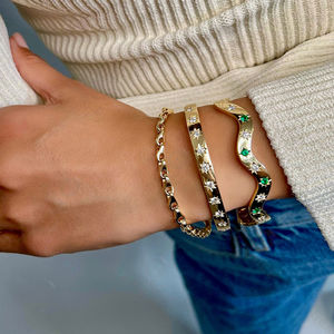 กำไลข้อมือทองเหลืองสีรุ้งงานครบรอบประดับเพชรมรกตและไพลิน - Product Image 3