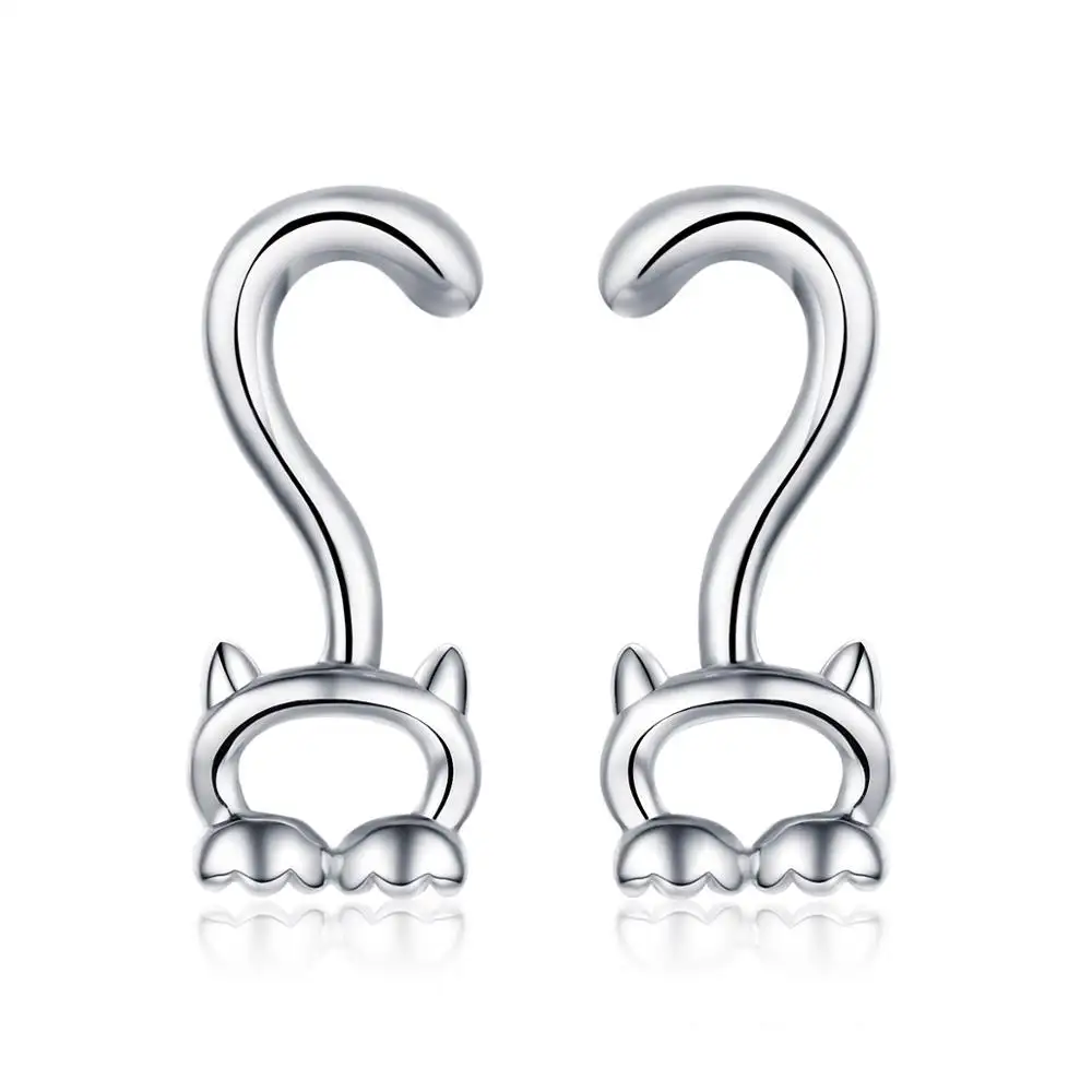 SCE564 Wholesale 925 Silver Small Cat Stud Earrings for Girl Women Jewelry