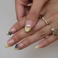 Ongles en acrylique à pression en forme d'amande avec motifs à pois et myrtilles 3D, estampage doré personnalisable et vernis brillant/mat, certifiés CE