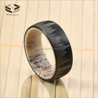 Cincin Tungsten Carbide Hitam 8mm Desain Rusa dan Hutan dengan Laser, Cocok untuk Hadiah Pernikahan atau Pesta