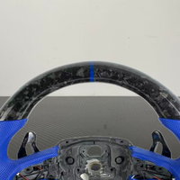 Volant en cuir bleu à rayures bleues personnalisé YZ, fond plat, en fibre de carbone forgée pour Lamborghini Huracan Urus Revuelto LP610-4