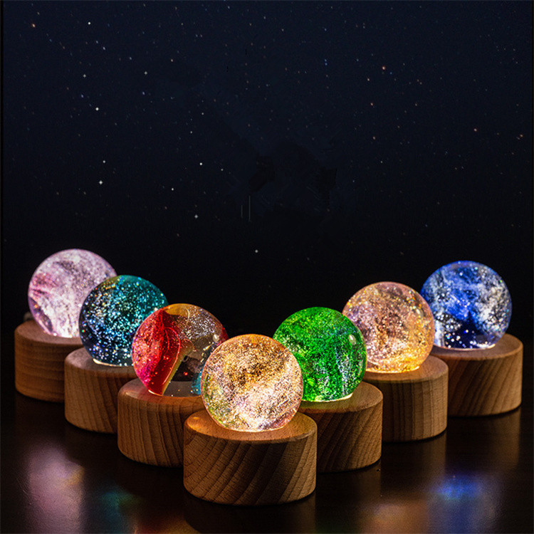 one glass ball (random style)+6cm round wood colorful light