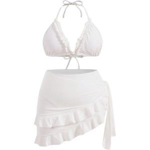 FOXA Women's 3 Piece <b>Bikini</b> <b>Set</b> Halter Tie Side Triangle With Beach Skirt <b>Plus</b> <b>Size</b> High Cut Swimwear - Product Image 1