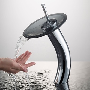 Personalizable cascada <span class=keywords><strong>Cuenca</strong></span> del grifo del baño con vidrio transparente <span class=keywords><strong>disco</strong></span> en cromo - Product Image 2