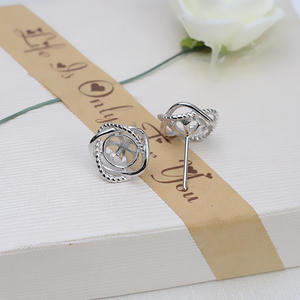 Pendientes de Plata S925, Estilo Chino Simple, Forma de Flor, con Perlas de 7-8 mm, Accesorios de Joyería DIY - 1142 Bandeja Vacía - Product Image 2