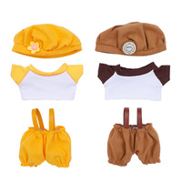 Vêtements de poupée 17 cm : Ensemble 3 pièces (Chemise, Pantalon, Chapeau) avec Béret et Salopette pour Poupée en Vinyle ou Peluche (Blind Box) - Tenue de Remplacement - Vente en Gros