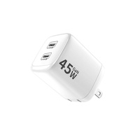 Adaptor Pengisi Daya Justlink PD 45W GaN Tipe-C USB-A dengan Colokan EU US UK, Pengisi Daya Dinding USB-C dengan Proteksi Anti Api untuk iPhone