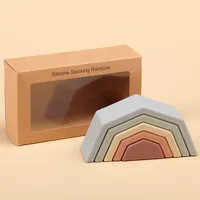 2021 Nieuwe Bpa-vrij Organische Zachte Siliconen Stapelen Regenboog Baby Speelgoed Met Gift Box Voor Kinderen