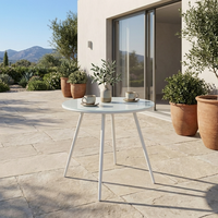 Mesa de Comedor Moderna para Exteriores con Cubierta de Vidrio Templado de 5 mm, Estructura de Acero con Recubrimiento en Polvo, Mesa de Bistro, Muebles Resistentes para Exteriores