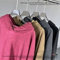 Hoodie katun loopback bergaya grunge baru, 450g, lengan panjang, kasual, polos, warna batik tie-dye, berkancing, musim semi