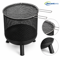 Brasero portable en fer noir perforé avec grille de cuisson pour foyer extérieur et pieds trépieds
