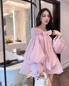 A8605 Migugarment alla moda dolce camicia con <span class=keywords><strong>spalle</strong></span> <span class=keywords><strong>scoperte</strong></span> a <span class=keywords><strong>maniche</strong></span> <span class=keywords><strong>lunghe</strong></span> con <span class=keywords><strong>maniche</strong></span> <span class=keywords><strong>lunghe</strong></span> abito largo da donna Mini abito causale - Product Image 3