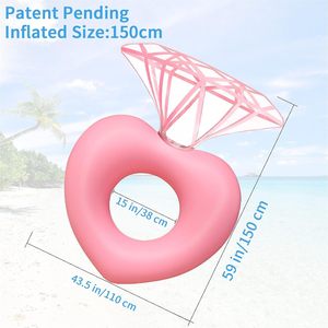 Flotador inflable con forma de corazón de diamante rosa para mujer, flotador de piscina novedoso de PVC - Product Image 2
