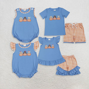 Wholesale Girls Sleeveless Cotton Pumpkin Applique Dress and <b>Bubble</b> Romper Autumn Outfit for Children - Product Image 5