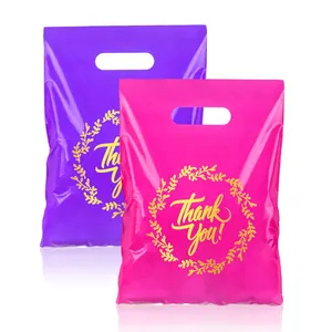 Bolsa de plástico reciclada con impresión de diseño de logotipo propio Youe con asa troquelada personalizada para bolsas de compras de ropa con logotipos