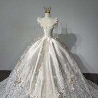 Robe de mariée Jancember JFH134 Princesse Ivoire à épaules dénudées, bretelles florales, franges de cristaux, taille basque, en satin, style robe de bal