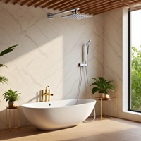 Ensemble de robinetterie de douche murale en acier inoxydable poli avec valve en céramique, jet de pluie et douchette à main, prêt à l'emploi pour salle de bain