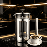 Cafetière à piston en verre borosilicate 350 ml, transparente, écologique, avec filtre en acier inoxydable, pour café préparé à la main