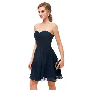 New Simple Sweetheart A Line Pleated Black Chiffon Short Cocktail Party Dresses