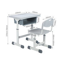 Ensemble bureau et chaise ergonomiques modernes réglables en hauteur pour étudiants, mobilier scolaire ignifuge en HDF pour salle de classe primaire