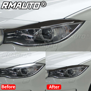 RMAUTO 2 pièces, autocollants de garniture pour phares en fibre de carbone véritable, kit carrosserie pour BMW E90 F30 F10, accessoires de voiture - Product Image 2