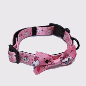 <span class=keywords><strong>Collar</strong></span> para Perro o Gato con Lazo, Diseño Personalizado con Logotipo, Lindo, Rosa, Suave, Duradero, de Poliéster y Nailon, con Estampado de Moño, Accesorios para Mascotas - Product Image 1