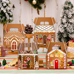 Boîte cadeau en carton en forme de maison avec poignée, motif dessin animé, pour biscuits, bonbons et friandises de Noël, idéale pour les cadeaux de fin d'année - Product Image 1